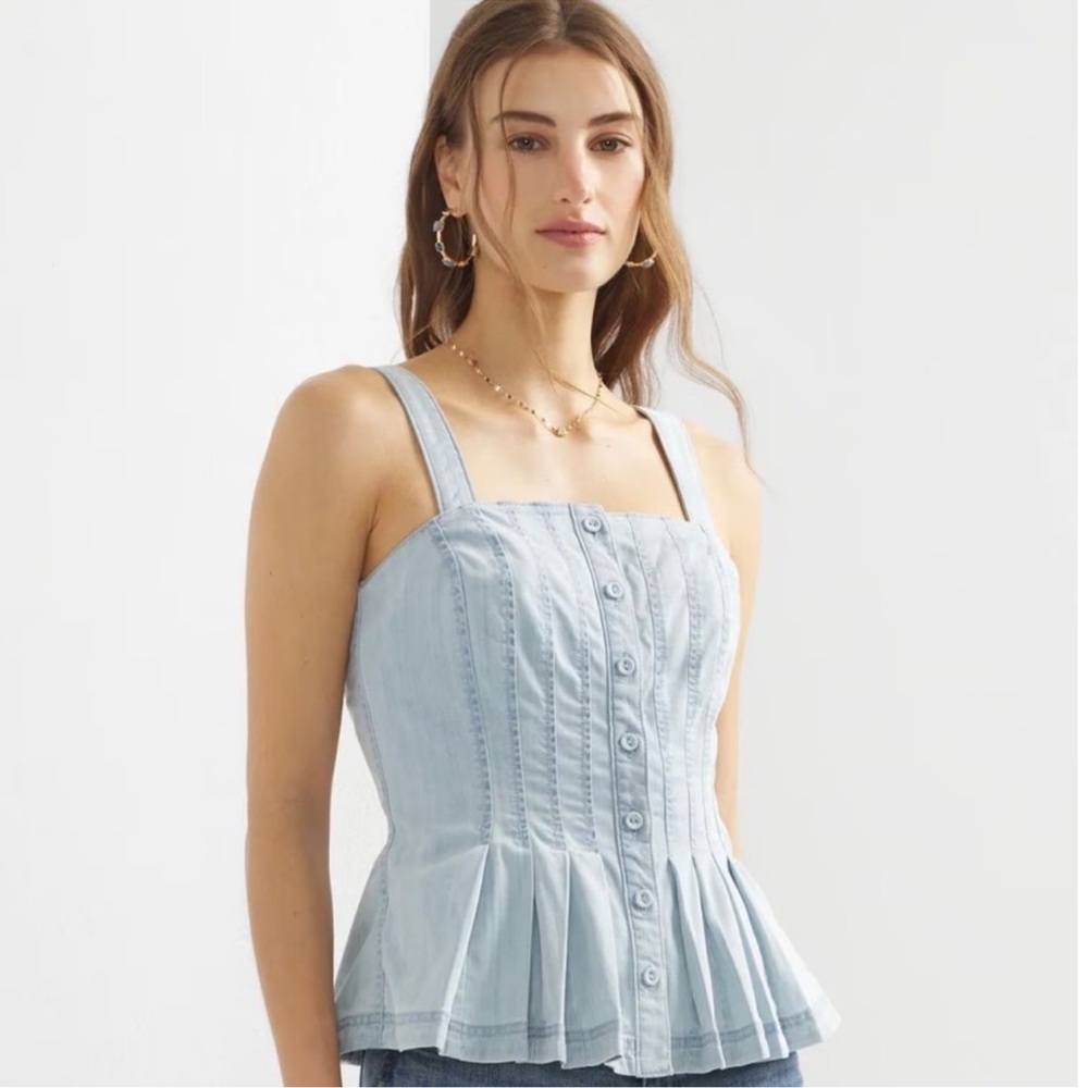 White House Black Market Denim Blue Peplum Top NWT